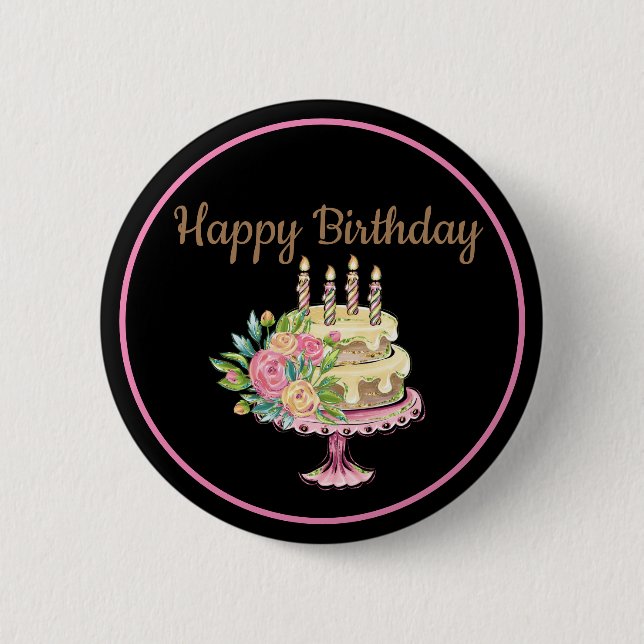 Happy Birthday Cake 2 Inch Round Button (Front)