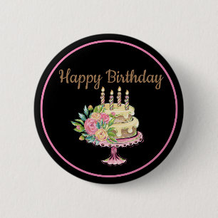 Happy Birthday Cake 2 Inch Round Button