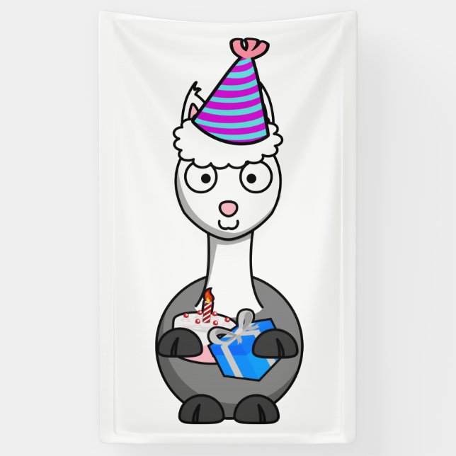 happy birthday cake alpaca banner (Vertical)