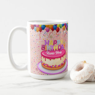 Happy Birthday Cake Balloon and Confetti  Coffee Mug