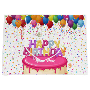 Happy Birthday Cake Balloon and Confetti  Large Gift Bag