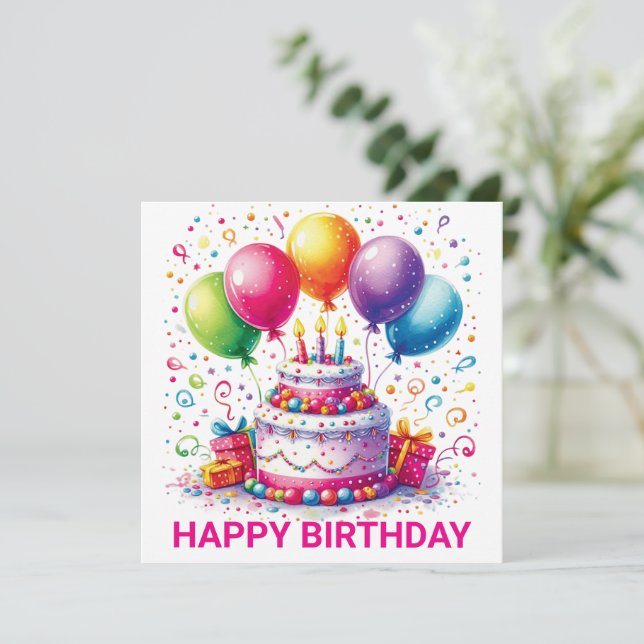 Happy Birthday Cake Card (Standing Front)