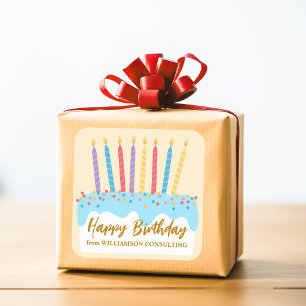 Happy Birthday Cake Chic Custom Business Square Sticker