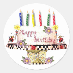 Happy Birthday Cake Classic Round Sticker