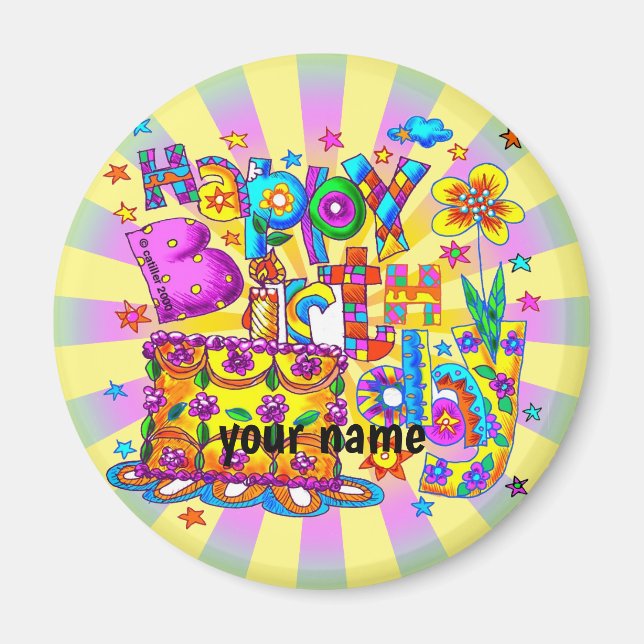 Happy Birthday Cake  custom name Magnet (Front)