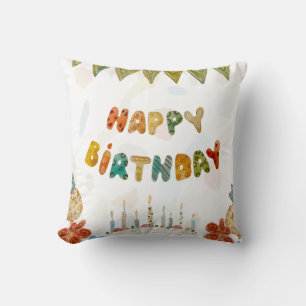 Happy Birthday cake flower cute colourful simple  Throw Pillow