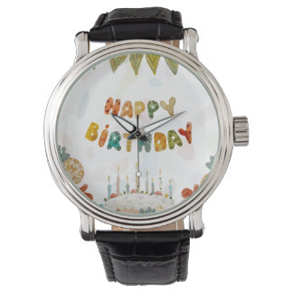 Happy Birthday cake flower cute colourful simple Watch