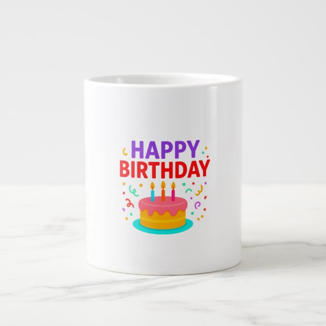 Happy Birthday Cake Graphic Large Coffee Mug (Front)