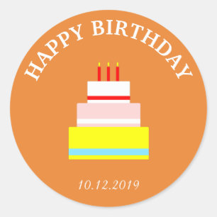 Happy Birthday Cake Party Celebration Date Candle Classic Round Sticker