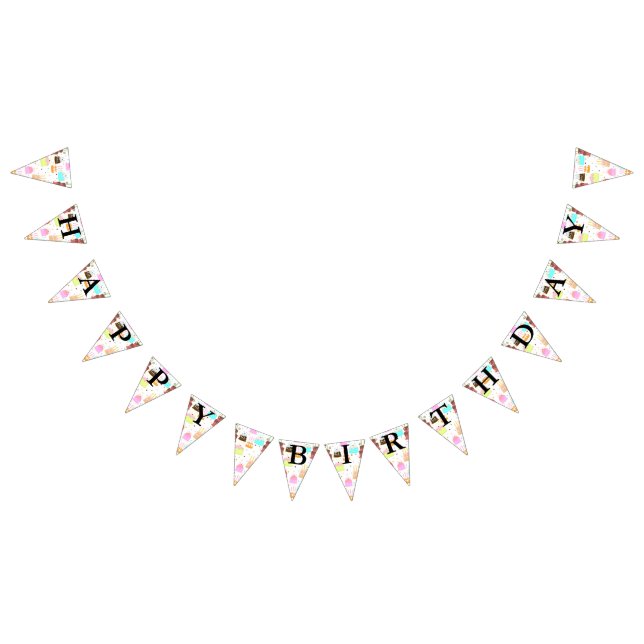 Happy Birthday Cake Pattern Bunting Flags (All)