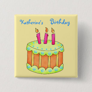 Happy Birthday Cake Personalized Yellow Pin