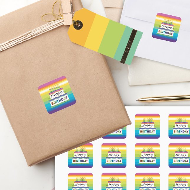 Happy Birthday Cake Rainbow  Square Sticker (Creator Uploaded)
