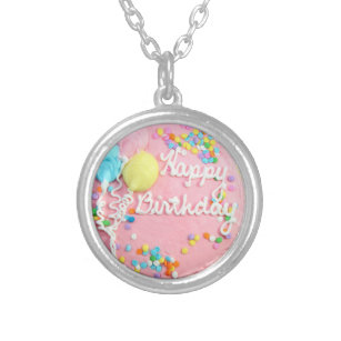 Happy Birthday Cake Silver Plated Necklace