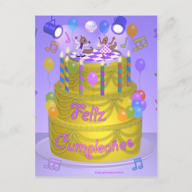 "Happy Birthday" cake (Spanish) Postcard (Front)