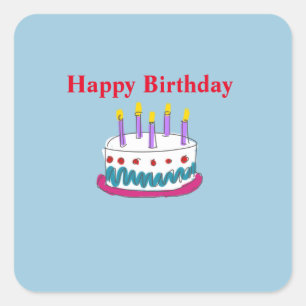 HAPPY BIRTHDAY CAKE  SQUARE STICKER