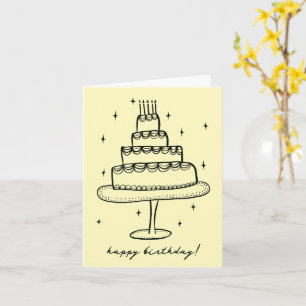 Happy Birthday Cake Whimsical Sketch Doodle Card