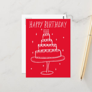 Happy Birthday Cake Whimsical Sketch Doodle  Postcard