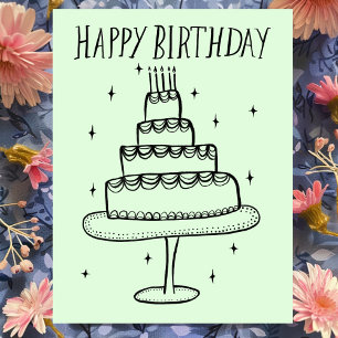 Happy Birthday Cake Whimsical Sketch Doodle  Postcard