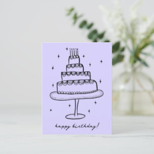 Happy Birthday Cake Whimsical Sketch Doodle  Postcard