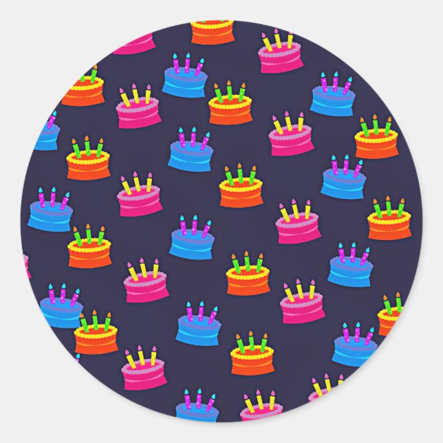 Happy Birthday, Cake with Candles, Classic Round Sticker (Front)