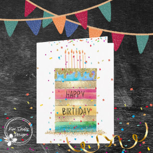 Happy Birthday Cake With Confetti and Candles Card