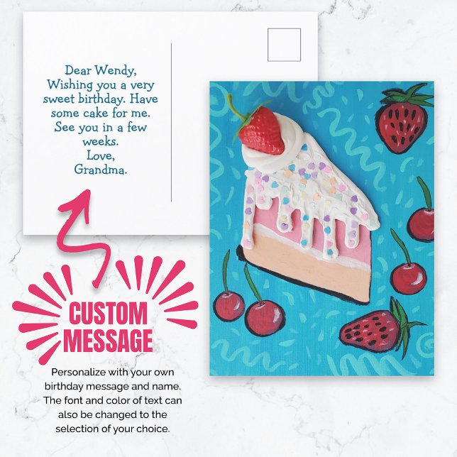Happy Birthday Cake with Festive Strawberries Postcard (Happy Birthday Cake with Festive Strawberries Postcard)