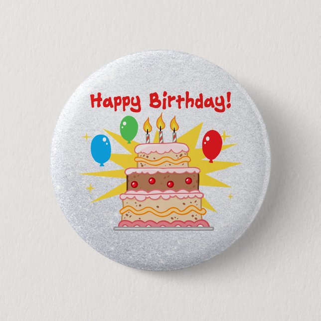 happy birthday cake with three candles 2 inch round button (Front)