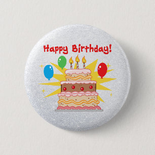 happy birthday cake with three candles 2 inch round button