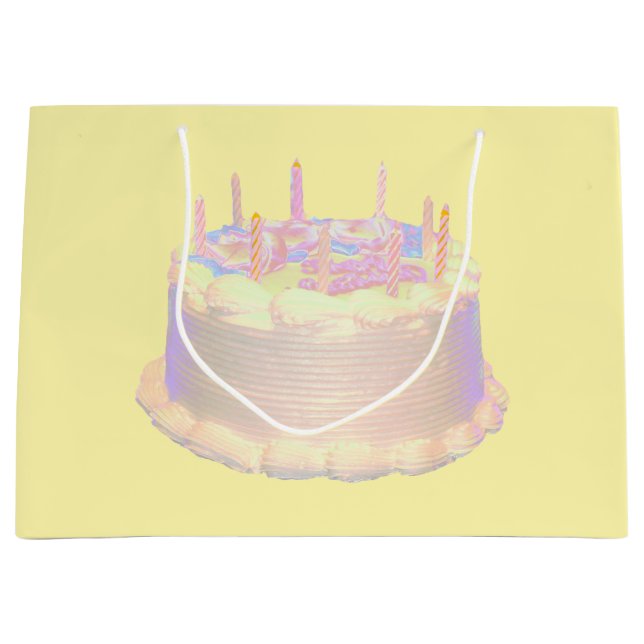 Happy Birthday Cake Yellow Background Large Gift Bag (Front)