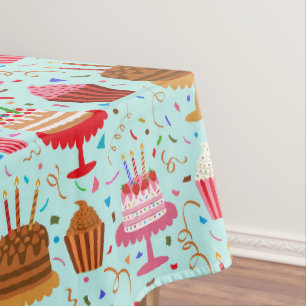 Happy Birthday Cakes and Cupcakes Design  Tablecloth
