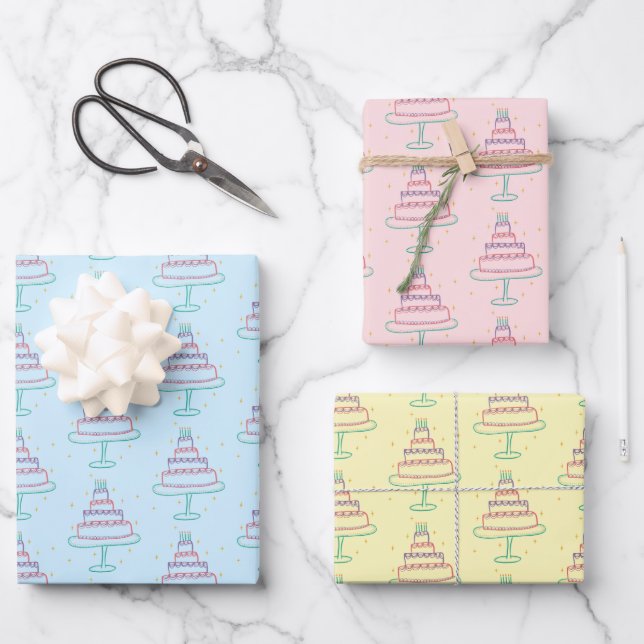 Happy Birthday Cakes Cute Charming Pattern Gift Wrapping Paper Sheet (Front)