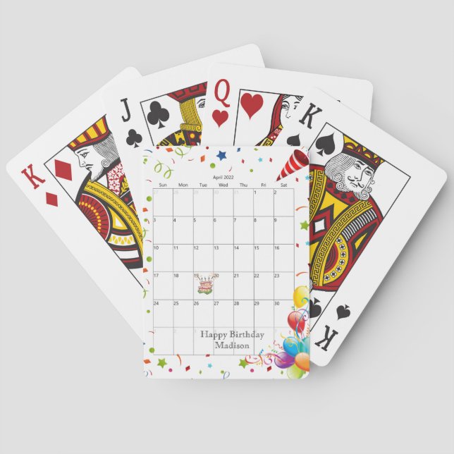 Happy Birthday Calendar April 2022 Playing Cards  (Back)