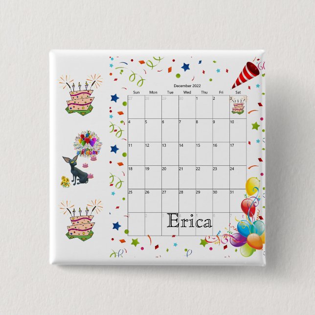 Happy Birthday Calendar December 2022 Button  (Front)