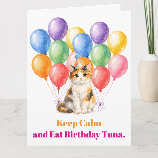 Happy Birthday Calico Cat Pet Card (Front)