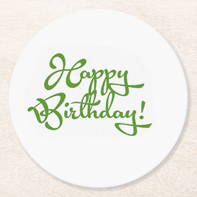 happy birthday calligraphy design round paper coaster (Front)
