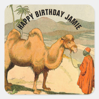 Happy Birthday Camel Illustrated Square Sticker