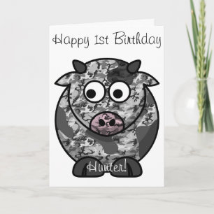 Happy Birthday Camo Cow Card