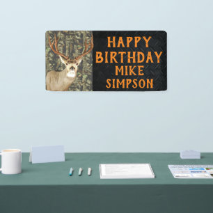 Happy Birthday Camouflage Deer Hunting Men's Banner