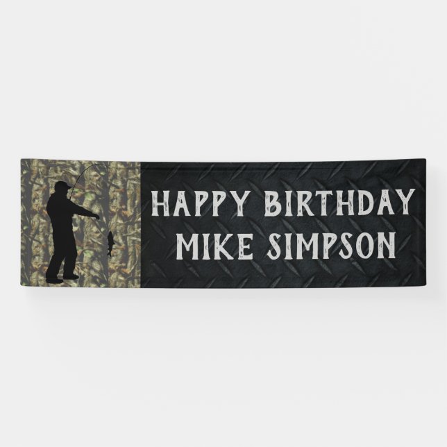 Happy Birthday Camouflage Fishing Men's Banner (Horizontal)