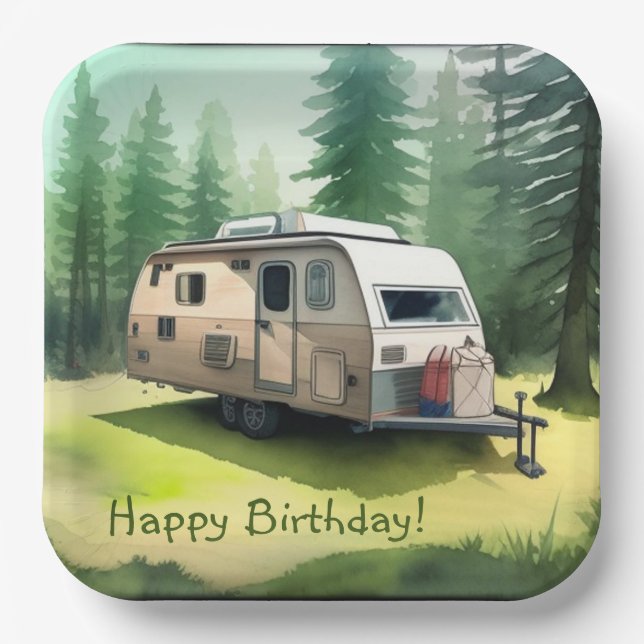 Happy Birthday Camping Paper Plate (Front)