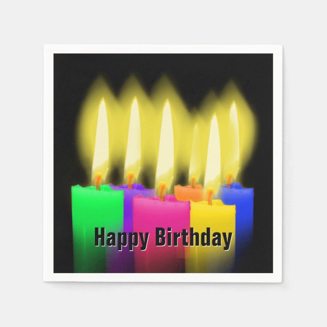 Happy Birthday Candles On Black    Napkin (Front)