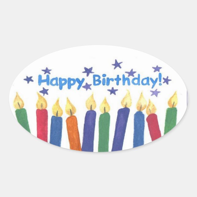 Happy Birthday Candles Oval Sticker (Front)