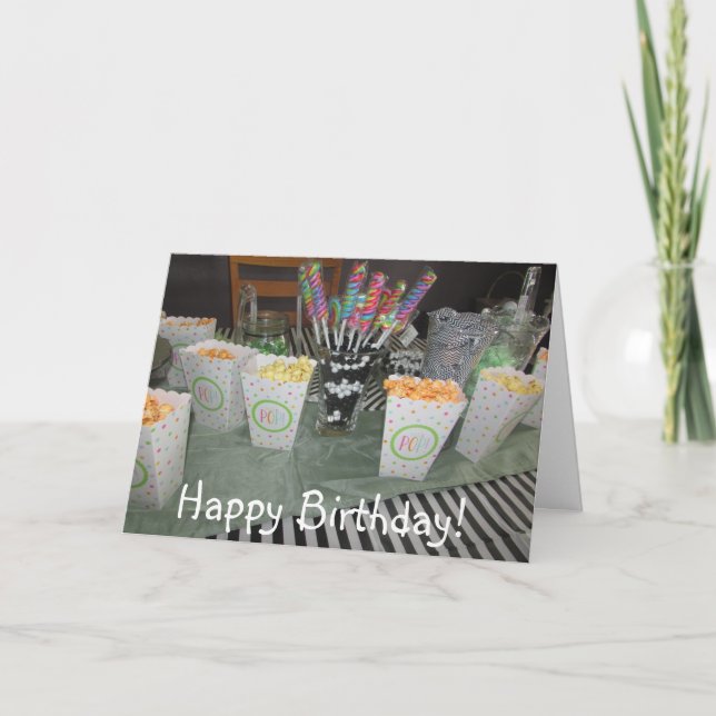 Happy Birthday Candy Buffet Green and Black Card (Front)