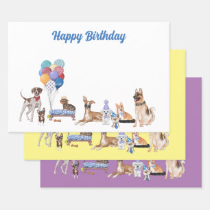 Happy Birthday Canine Dog Breeds   Wrapping Paper Sheet