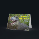 HAPPY BIRTHDAY CARD<br><div class="desc">Dinosaur Birthday card featuring T-Rex with "Have a roaring Birthday" message inside</div>