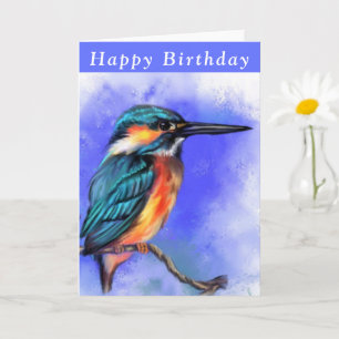 Happy Birthday Card Beautiful Kingfisher Bird