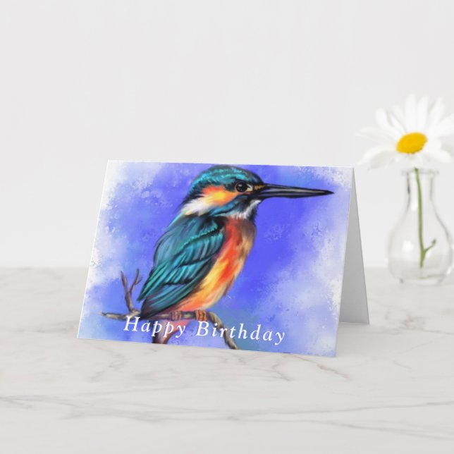 Happy Birthday Card Beautiful Kingfisher Bird (Small Plant)