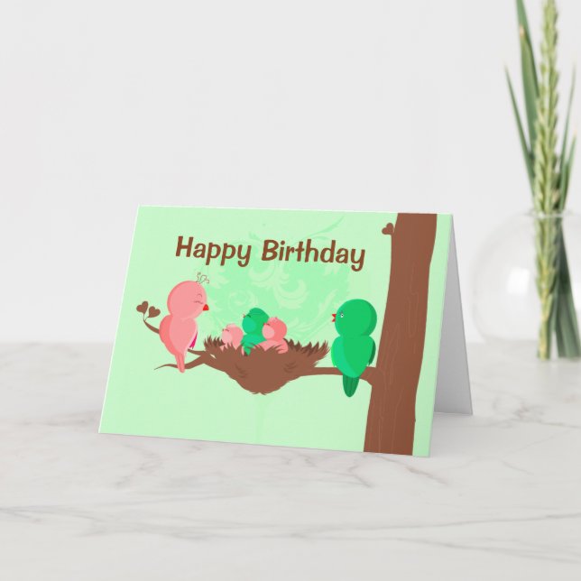 Happy Birthday Card Birds Singing (Front)
