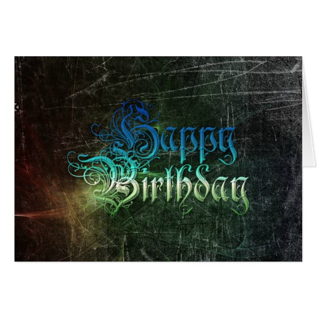 Happy Birthday Card Blue and Black  Graffiti Text (Front Horizontal)