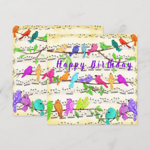 Happy Birthday Card Colourful Musical Birds Song